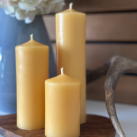 Narrow Seven Inch Beeswax Pillar Candle