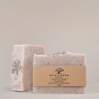 Two bars of Bridlewood Lemon and lavender soap on a light gray background