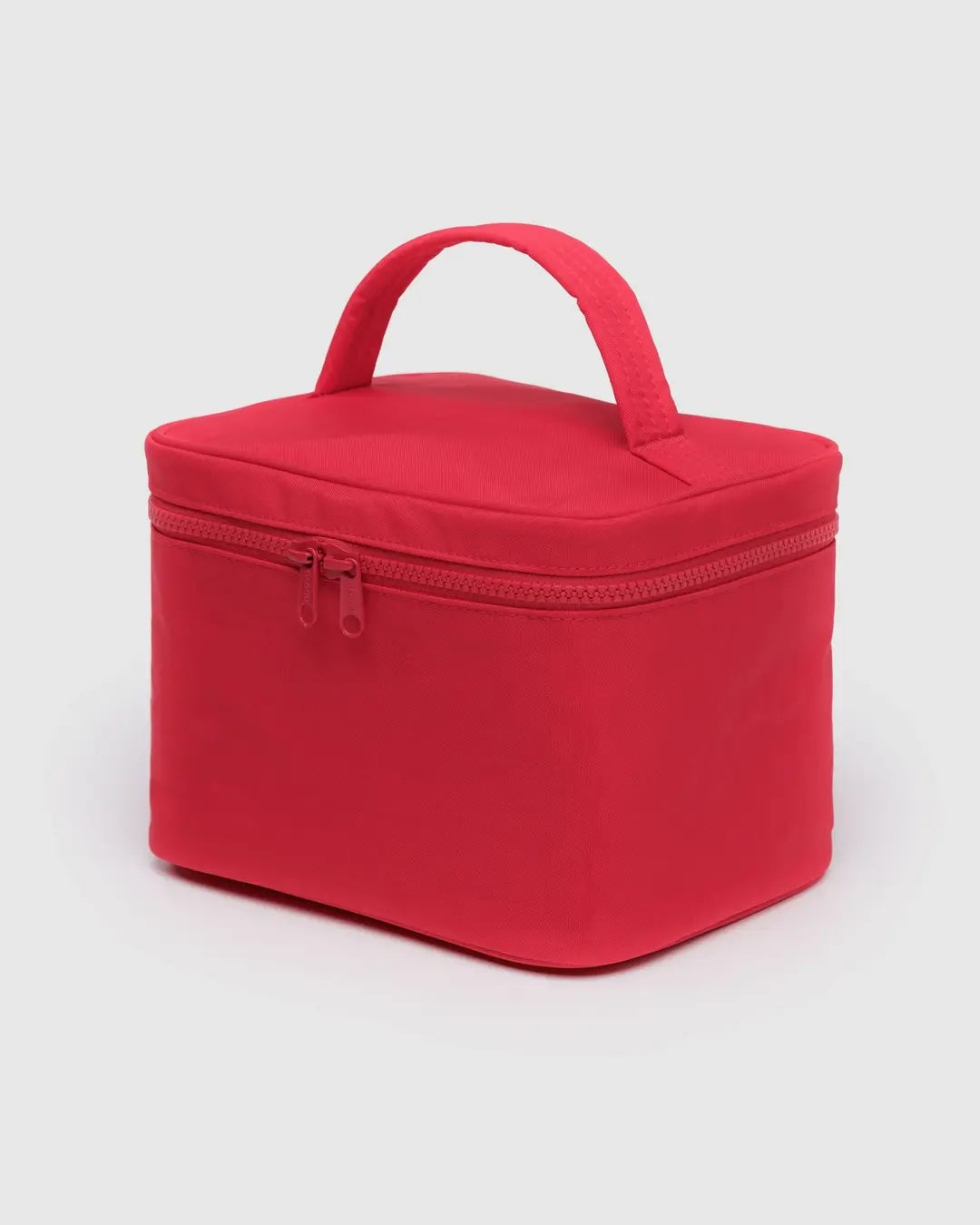 large Baggu cosmetic case in candy apple red recycled nylon on a white background