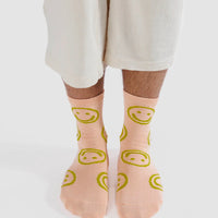Crew Socks - Light Pink Happy