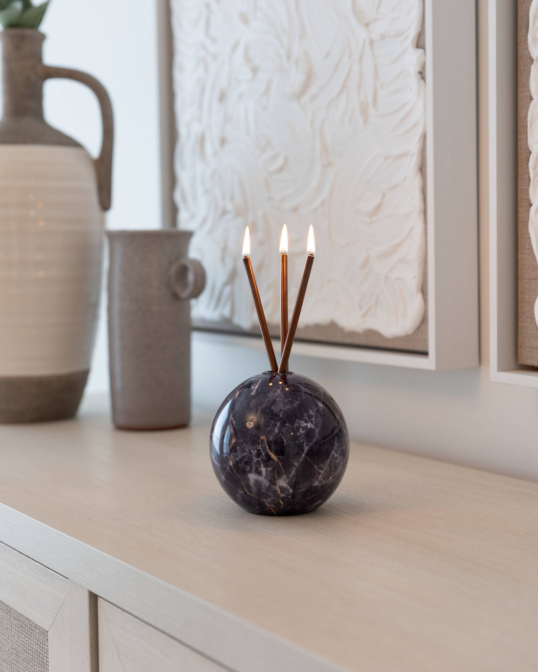 Neva Vase - Charcoal Marble Candle Holder