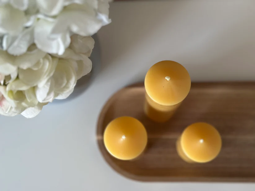 Narrow Seven Inch Beeswax Pillar Candle