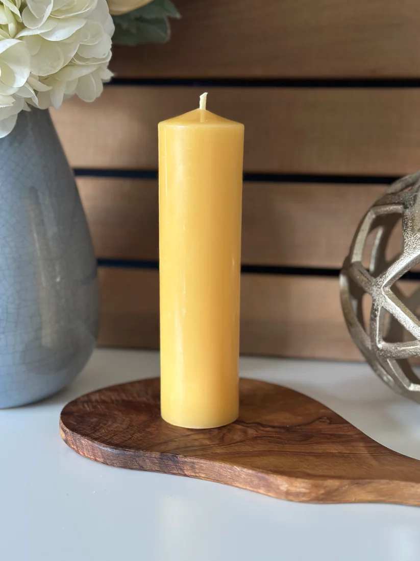 Narrow Seven Inch Beeswax Pillar Candle