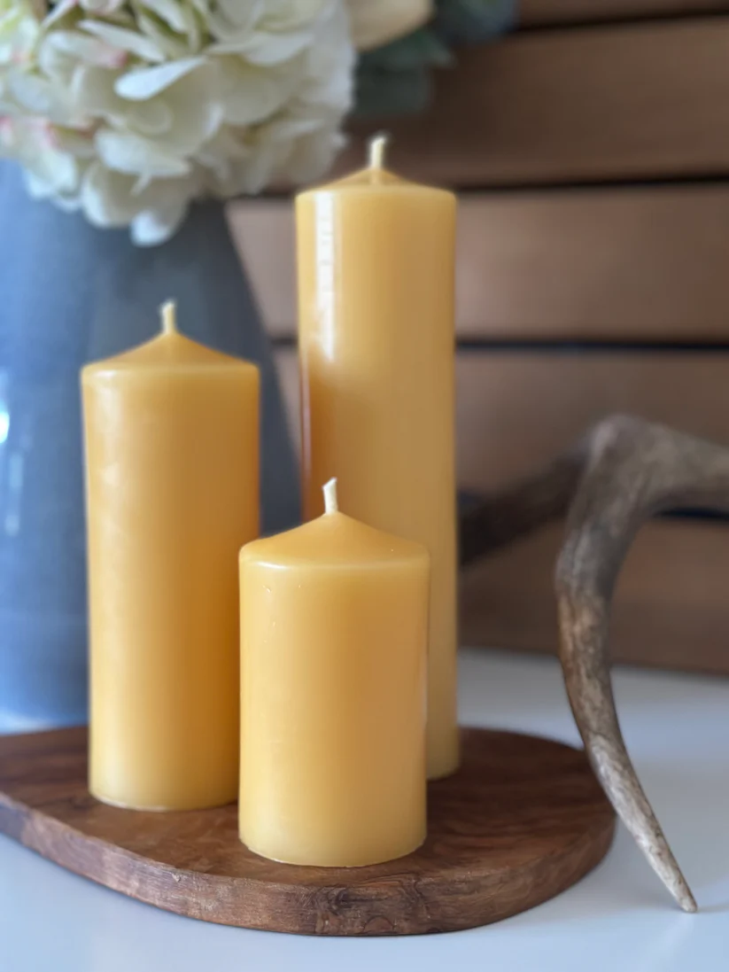 Narrow Seven Inch Beeswax Pillar Candle