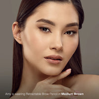 woman wearing mineral fusion medium brown retractable eyebrow pencil