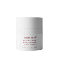 A white cosmetic jar of Under Control Mango + Beta-Glucan Mattifying Gel Cream, set against a white background
