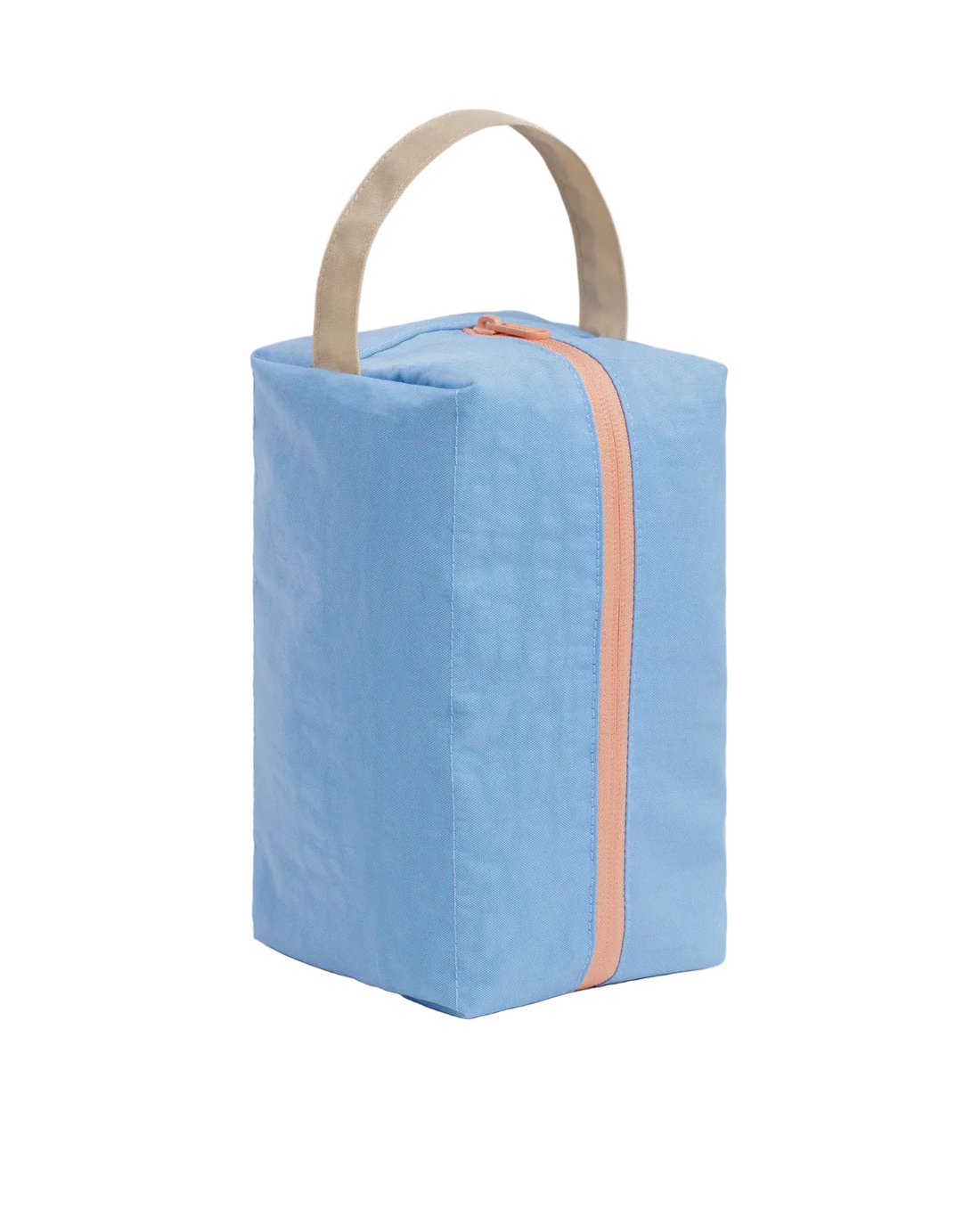 baggu dopp kit "piscine" is a swimming pool blue with beige handle and peach zipper
