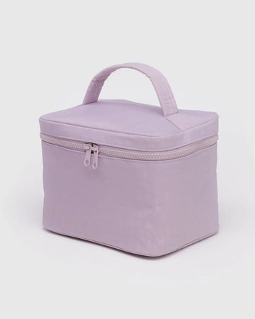 rectangular dusty pink baggu cosmetic case with a top strap handle and matching zip closure