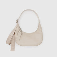 baggu small recycled leather crescent bag in 'stone' on a white background