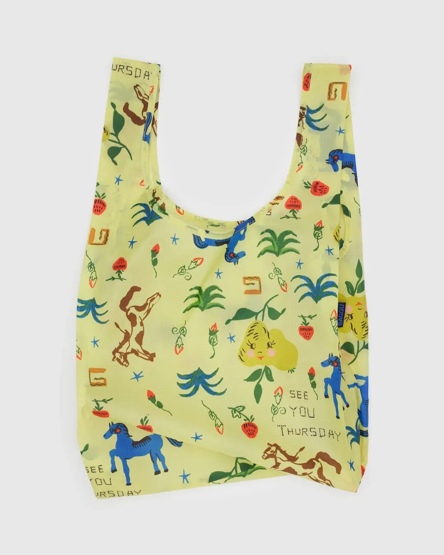 standard baggu reusable bag in painted prairie print design on white background
