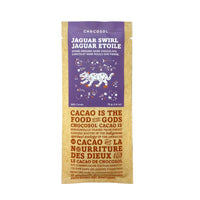 Chocosol jaguar swirl package with purple and brown design on a white background