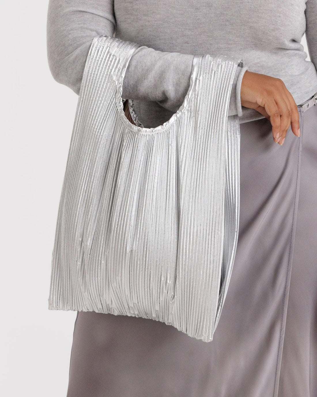 Pleated Baggu Reusable Bag - Chrome Metallic