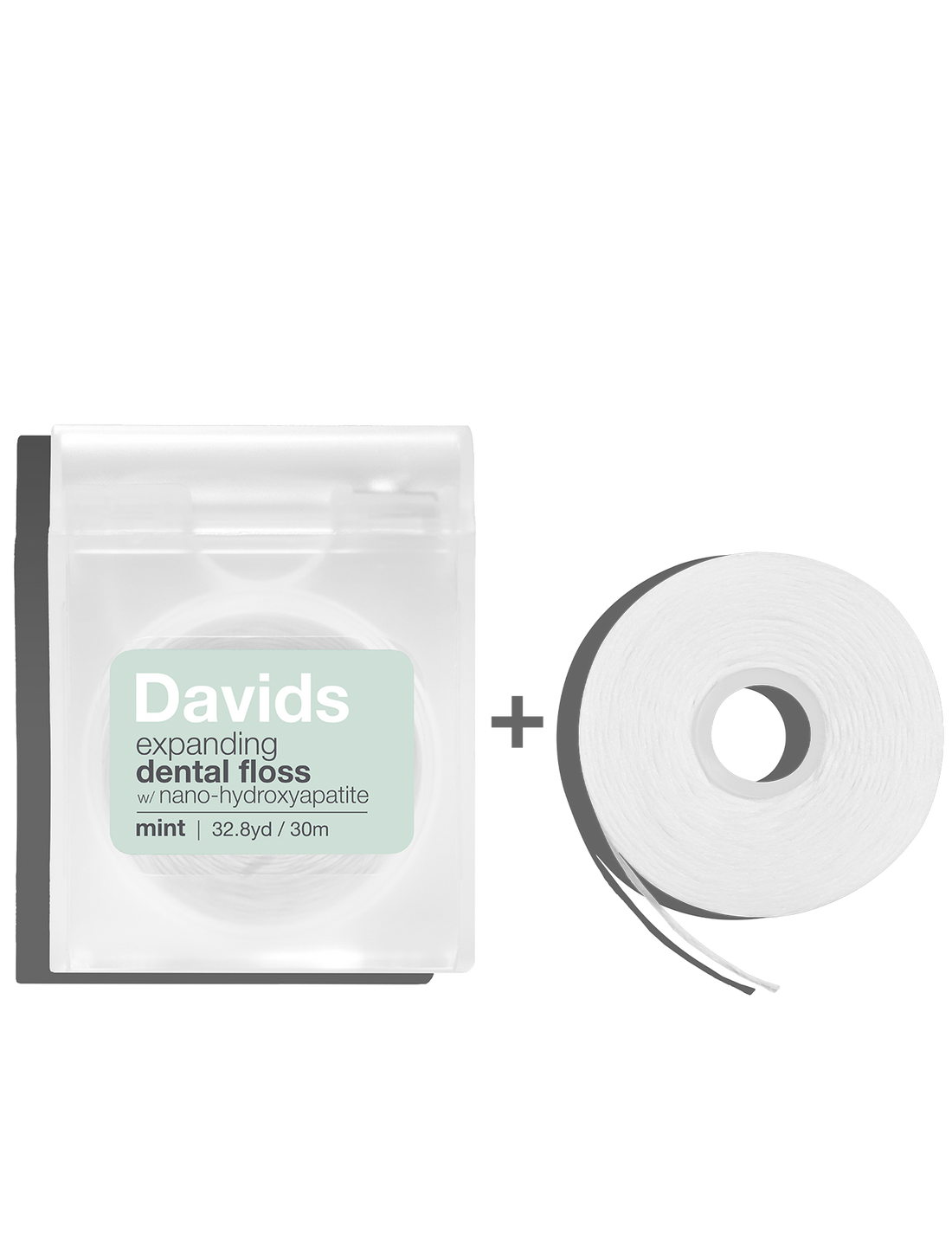 Davids Hydroxi™ Expanding Dental Floss / Refillable Dispenser + Refill / Mint / 60m