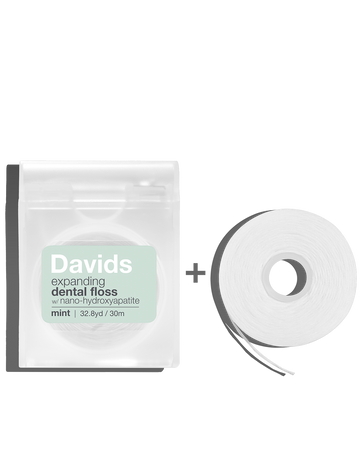 Davids Hydroxi™ Expanding Dental Floss / Refillable Dispenser + Refill / Mint / 60m