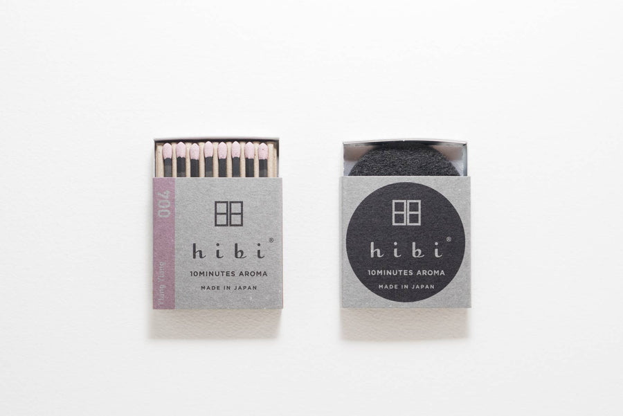 box of hibi ylang ylang 10 minute incense matches on white background