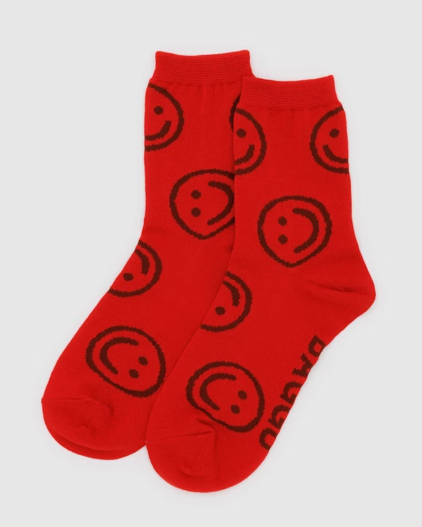 Crew Socks - Red Happy