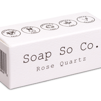 Box of Soap So Co. Rose Quartz mini soap on a white background