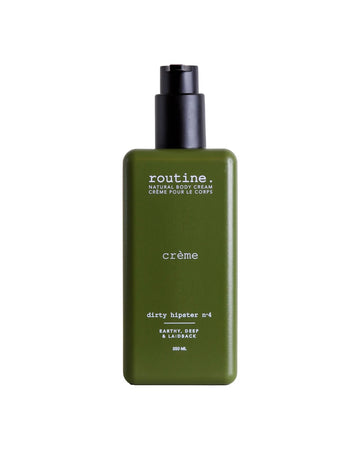 a green bottle of Routine Dirty Hipster cream against a white background