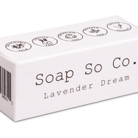 Soap So Co. Lavender Dream soap bar packaging on a white background