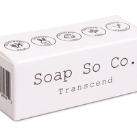 Box of Soap So Co. Transcend soap on a white background