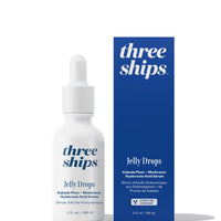 Three Ships Jumbo size Jelly Drops serum bottle and packaging on a white background