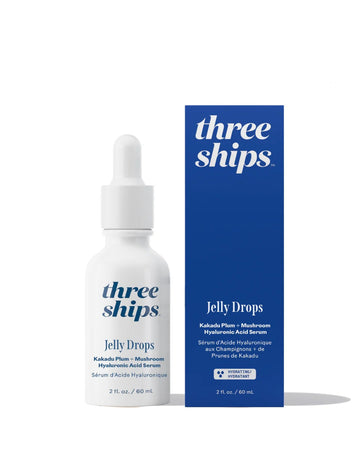 Three Ships Jumbo size Jelly Drops serum bottle and packaging on a white background