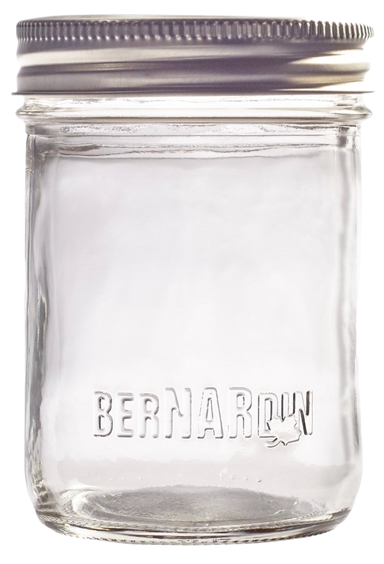 a tall 250 ml regular mouth mason jar typically used for canning homemade jellies