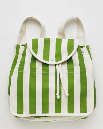 Cotton Drawstring Backpack - Green Awning Stripe