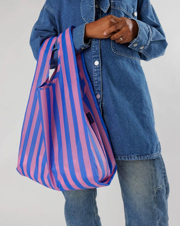 Blue Pink Awning Stripe Reusable Bag