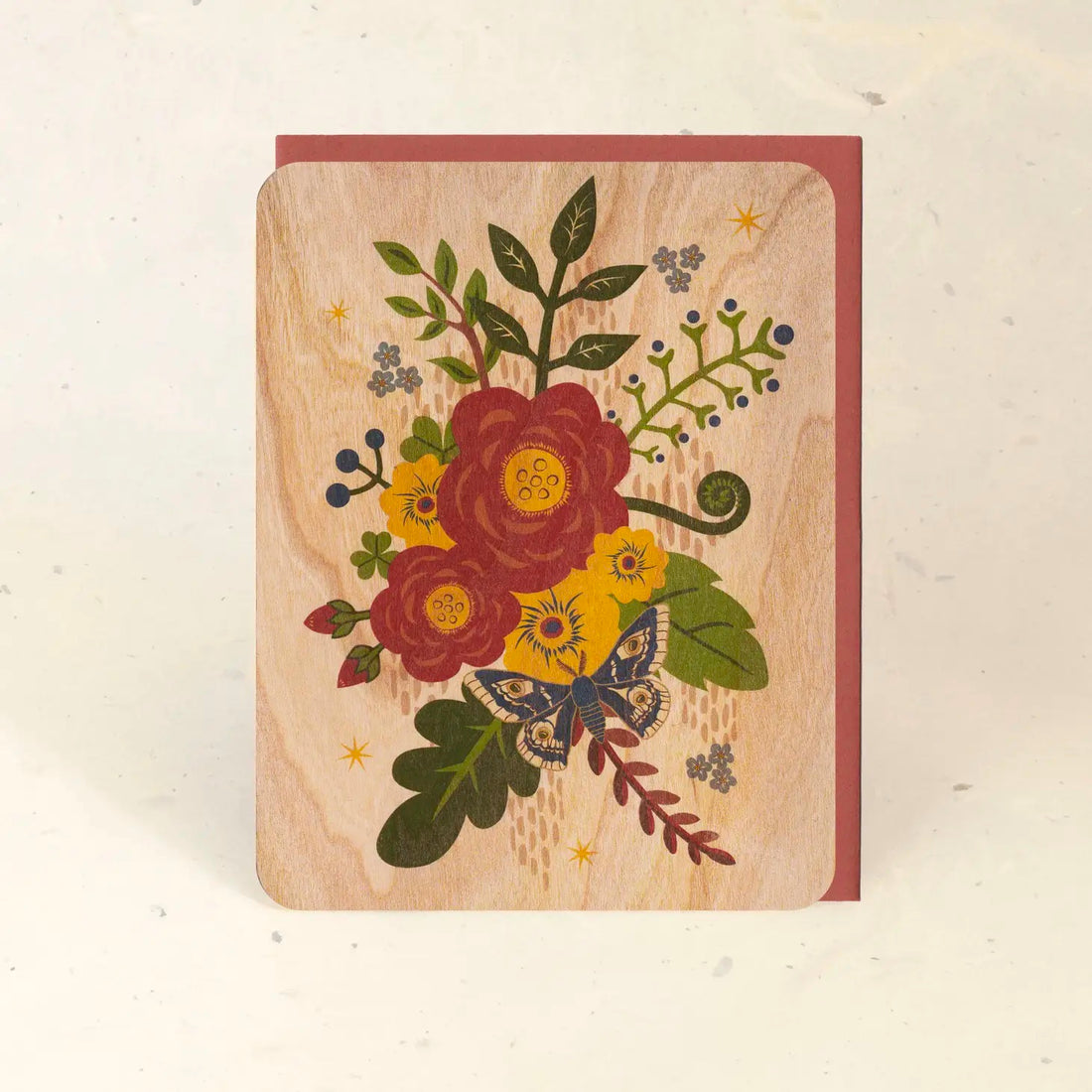 Folk Flowers Wood Greeting Card