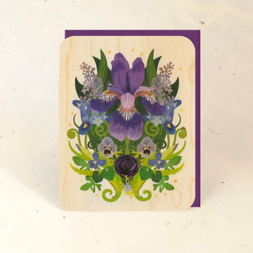 Iris & Ladybug Wood Greeting Card