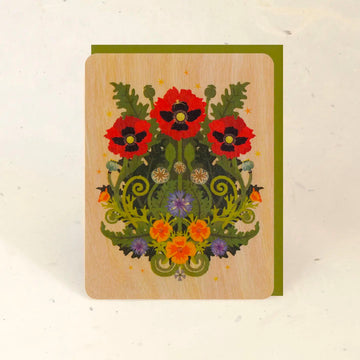 Poppy Spider Wood Greeting Card