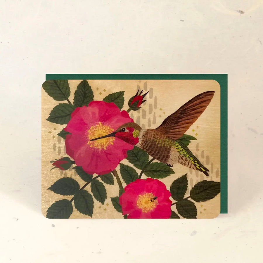 Hummingbird & Rose Wood Card